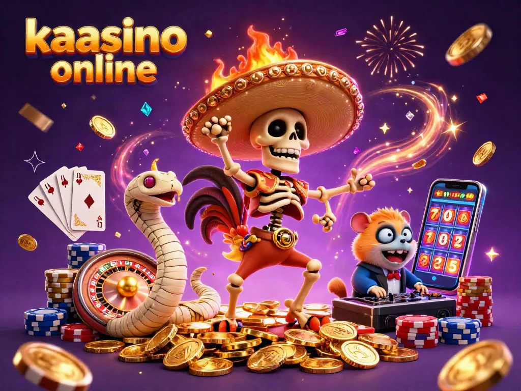 Experience excitement with a lively scene of kaasino online, including a mariachi rooster celebrating over golden coins.