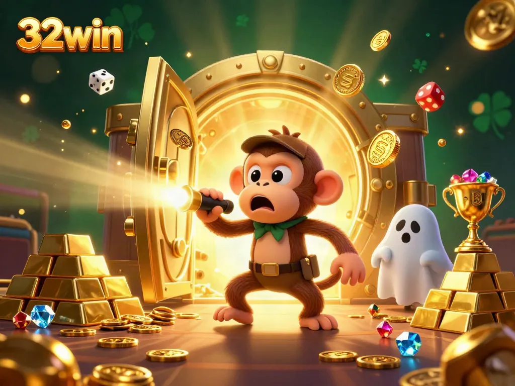 Experience excitement at 32win, where playful poltergeist monkeys juggle treasures in a lively casino.