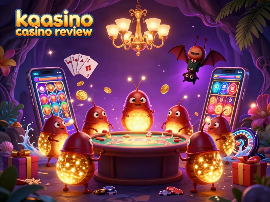 Experience the vibrant kaasino casino review with glowing glowworms and dynamic casino elements.