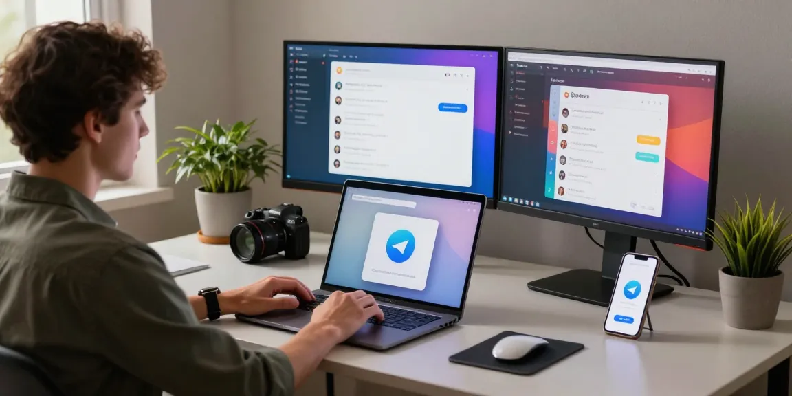 Download Telegram on a modern laptop in a sleek home office, illustrating efficient digital communication.