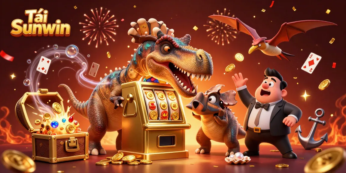 Tải Sunwin offers exciting gameplay as a pachycephalosaurus celebrates jackpot wins with dynamic casino elements.