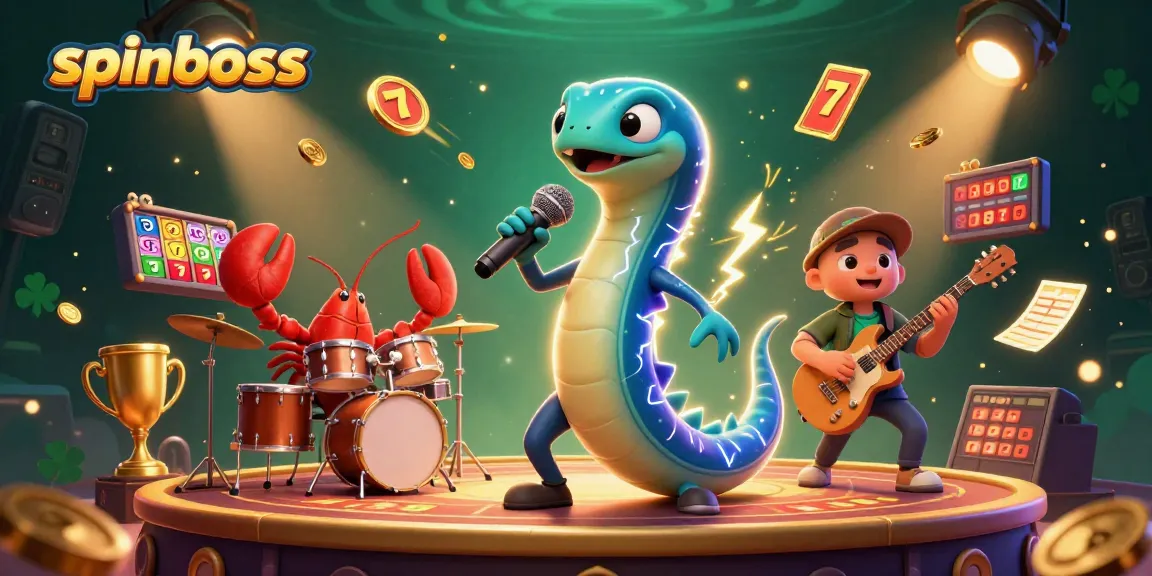 Winning big at Spinboss with an electric eel DJ and vibrant casino atmosphere.