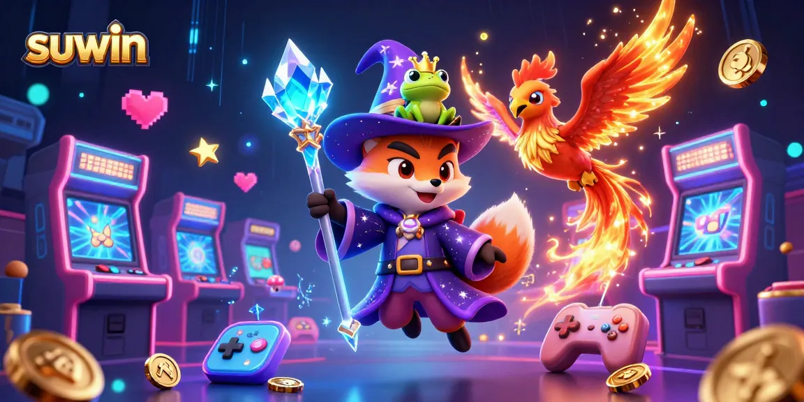 Experience the thrill of suwin with a magical illustration of a wizard fox, phoenix, and enchanting game elements.