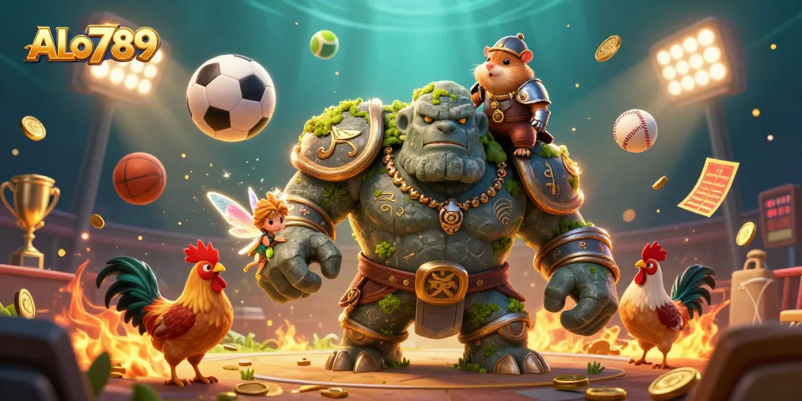 Place your bets on ALo789 in this vibrant cockfighting scene with characters and dynamic elements.